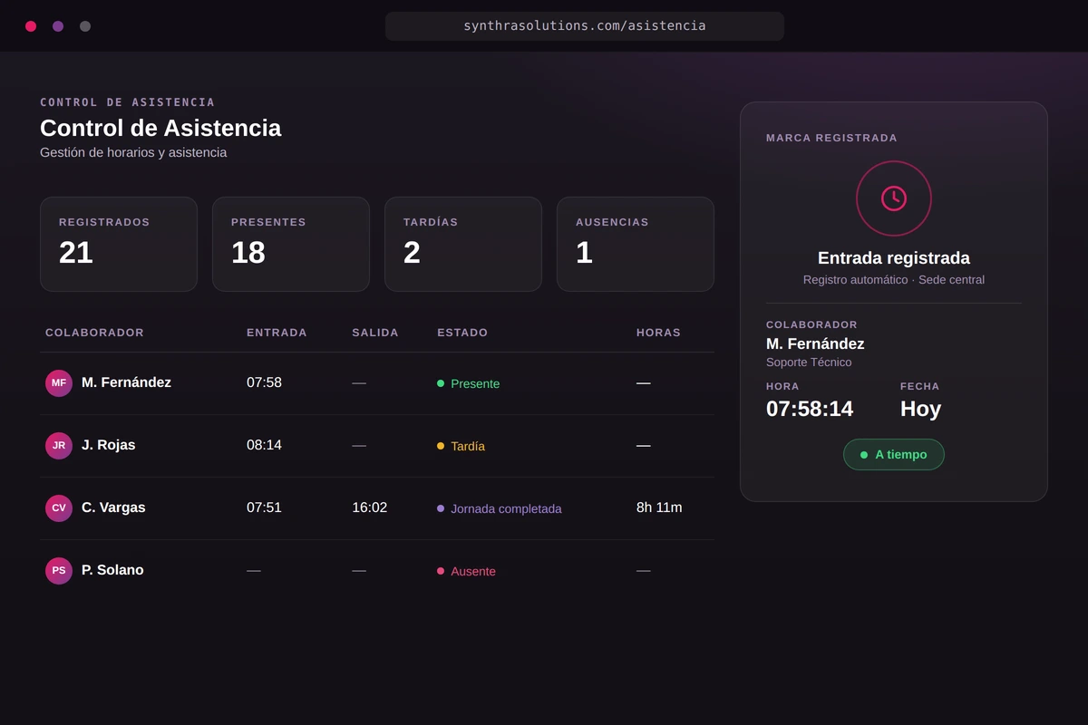 Sistema de Control de Asistencia y Horarios de Synthra